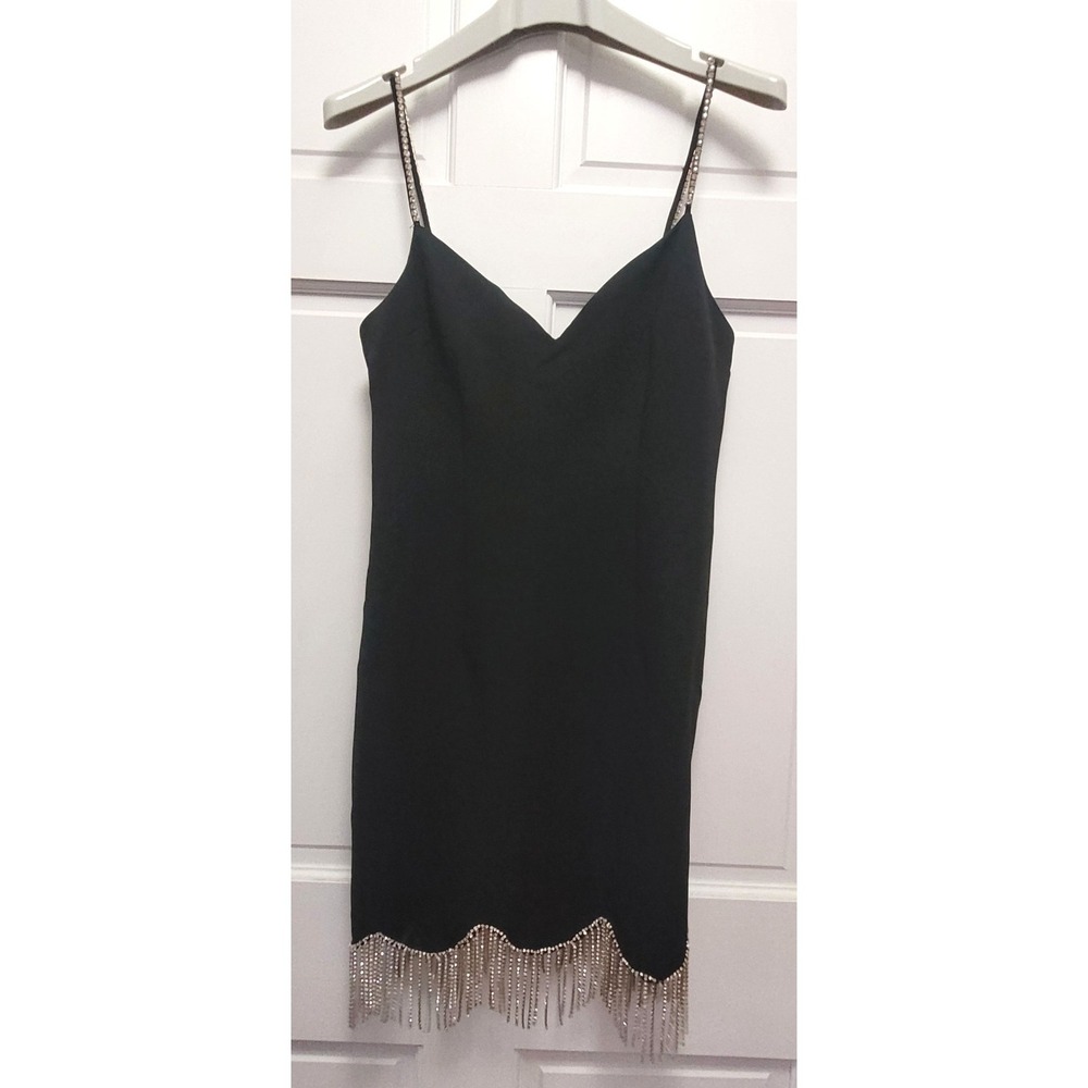 Fore Women's Spaghetti Strap Rhinestone Detail Gatsby Mini Dress - Black - M